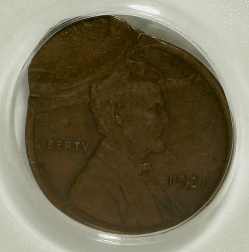 1921 wheat penny double strike error showing two overlapping Lincoln portraits at different angles